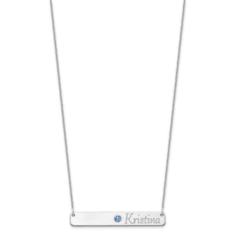 14K White Gold Wg Personalized Bar W/ Rhod Pltd Bezel Bs Necklace