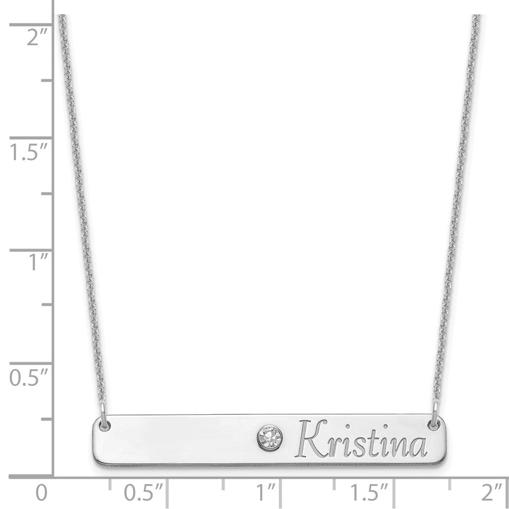 14K White Gold Wg Personalized Bar W/ Rhod Pltd Bezel Bs Necklace