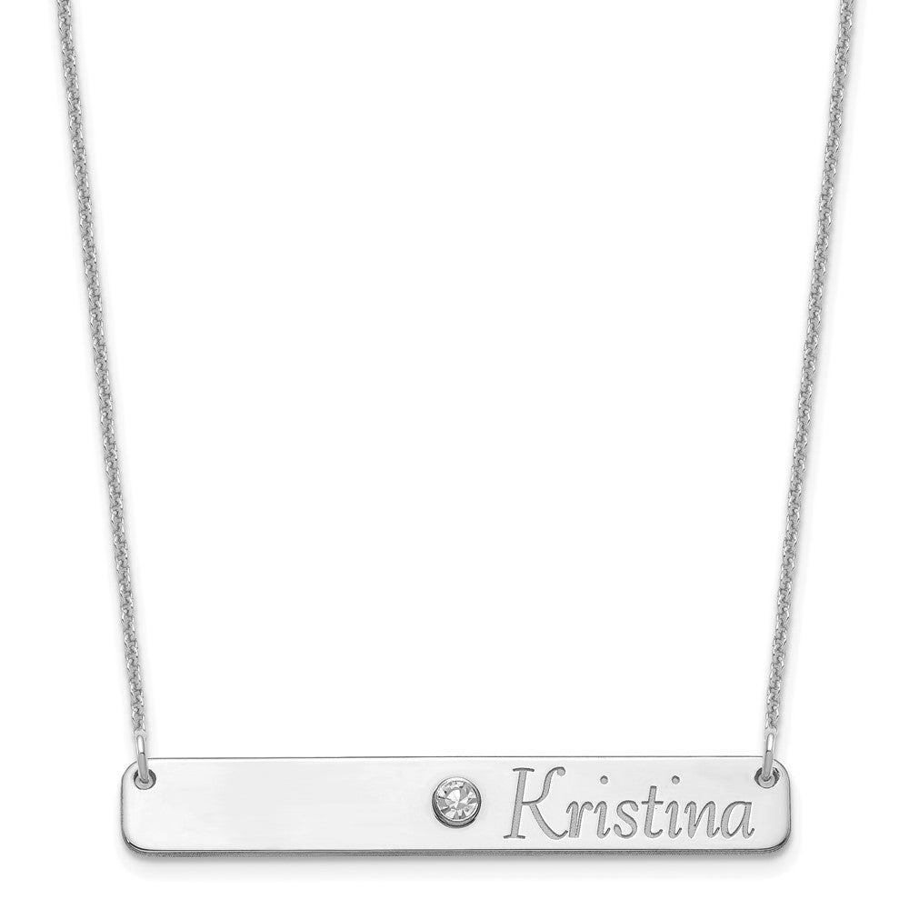 14K White Gold Wg Personalized Bar W/ Rhod Pltd Bezel Bs Necklace