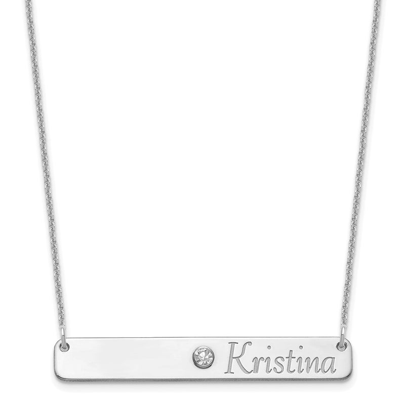 14K White Gold Wg Personalized Bar W/ Rhod Pltd Bezel Bs Necklace