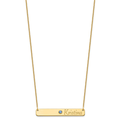14K Yellow Gold Personalized Bar W/ Bezel Birthstone Necklace
