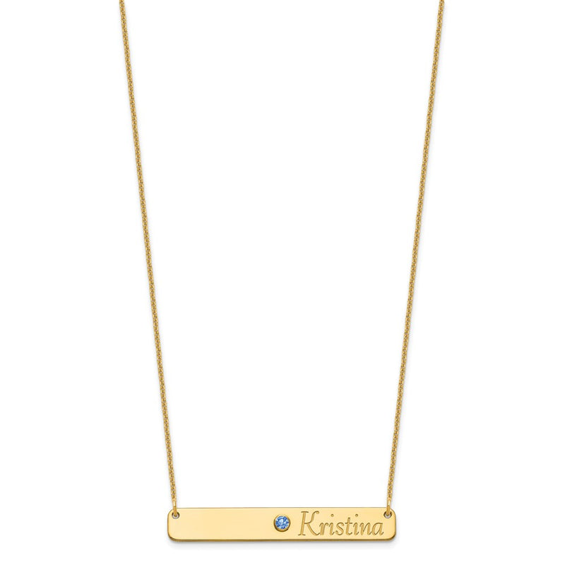 14K Yellow Gold Personalized Bar W/ Bezel Birthstone Necklace