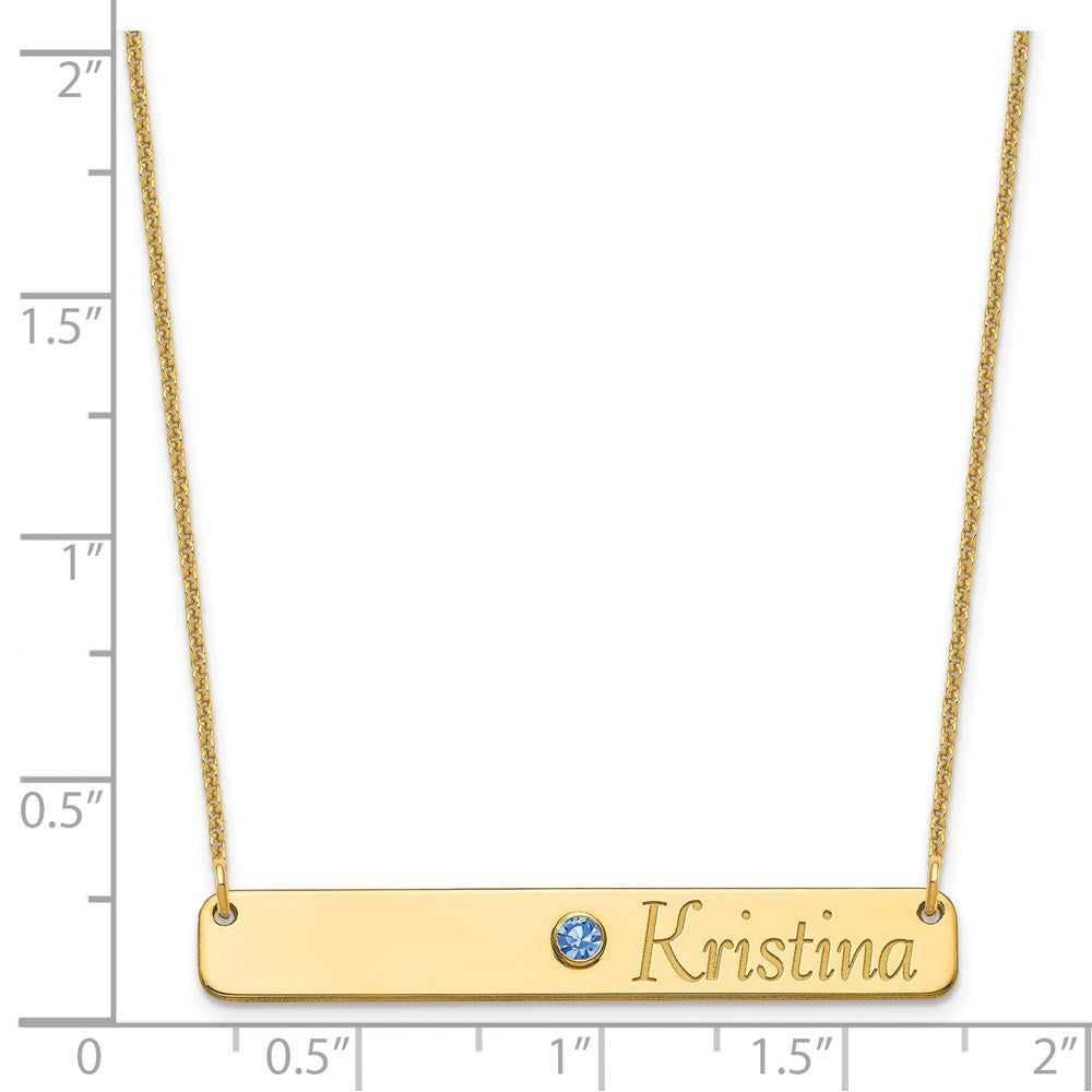 14K Yellow Gold Personalized Bar W/ Bezel Birthstone Necklace
