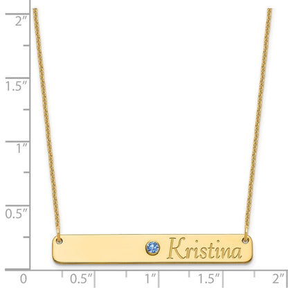 14K Yellow Gold Personalized Bar W/ Bezel Birthstone Necklace