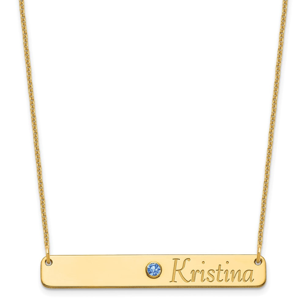 14K Yellow Gold Personalized Bar W/ Bezel Birthstone Necklace