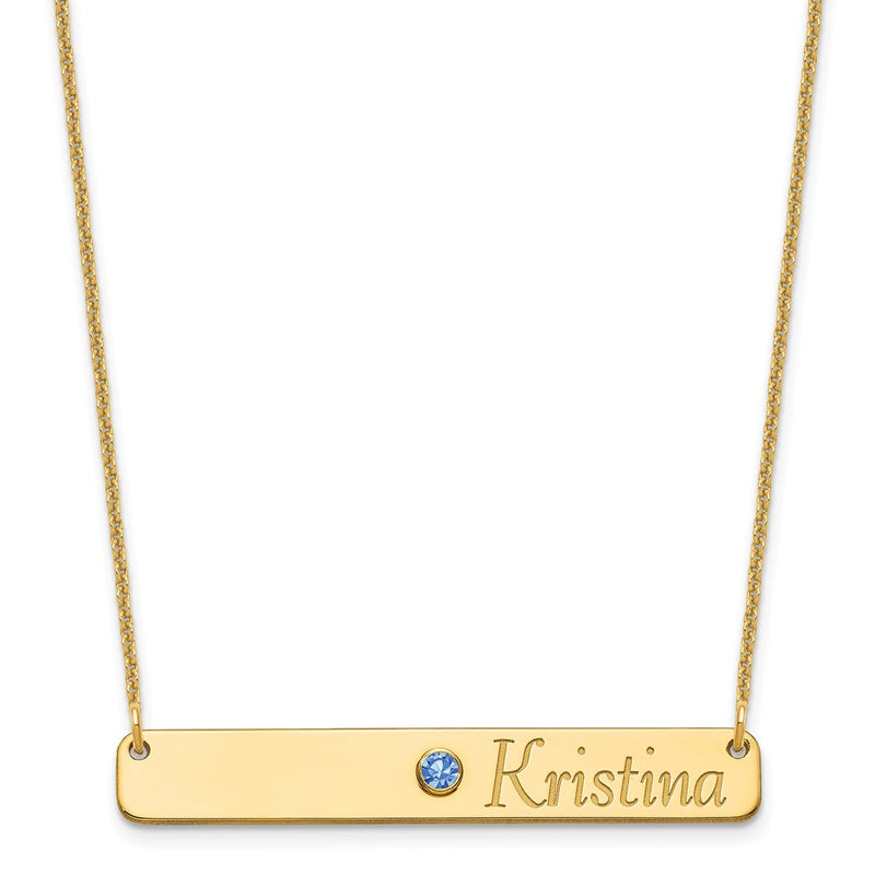 14K Yellow Gold Personalized Bar W/ Bezel Birthstone Necklace