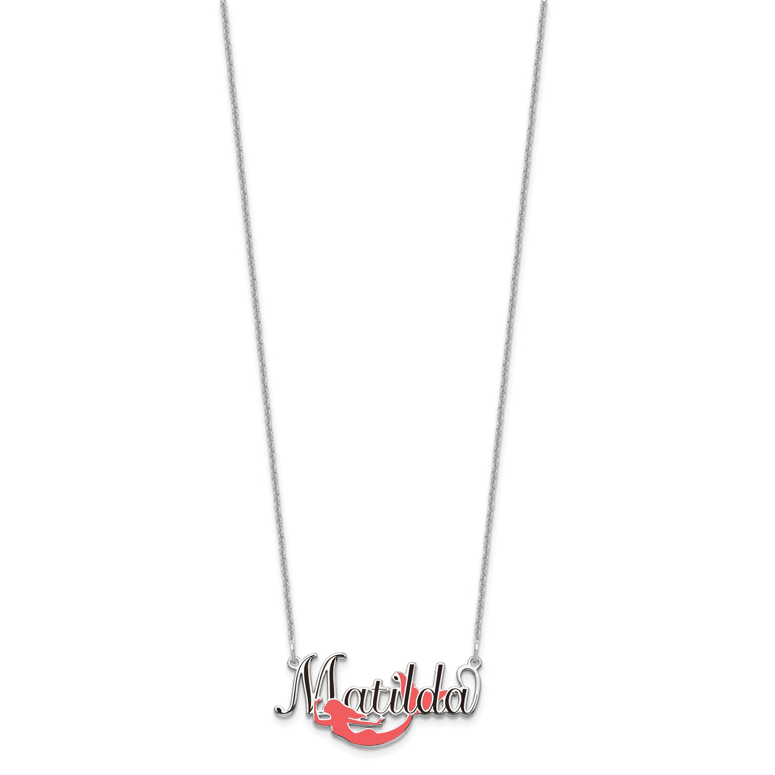 14K White Gold Epoxy Mermaid And Name Necklace