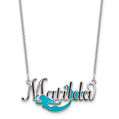 14K White Gold Epoxy Mermaid And Name Necklace