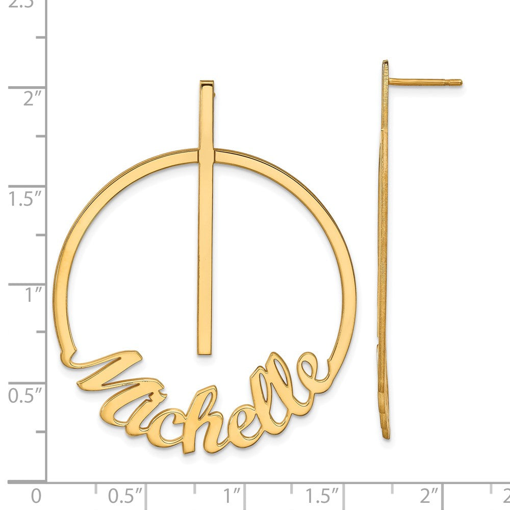 Gold Plated Sterling Silver/Gold Circle Large Name Post Earrings