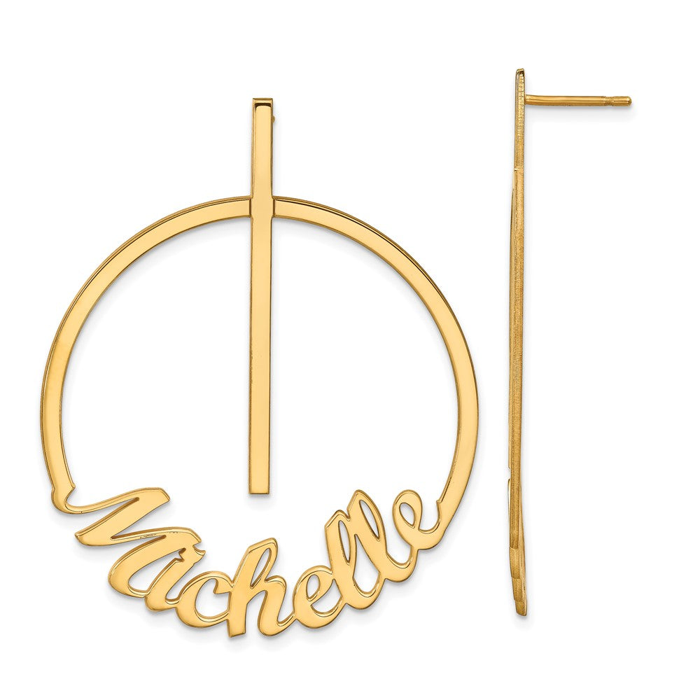 Gold Plated Sterling Silver/Gold Circle Large Name Post Earrings