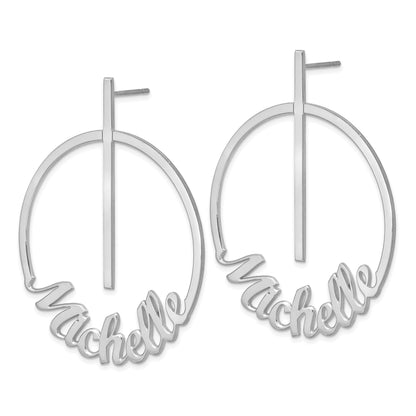 Sterling Silver Silver/Rhodium Plated Circle Large Name Post Earrings