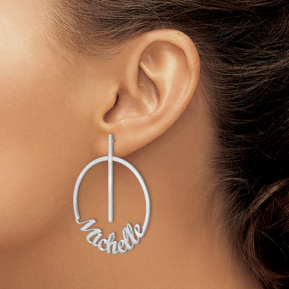 Sterling Silver Silver/Rhodium Plated Circle Large Name Post Earrings