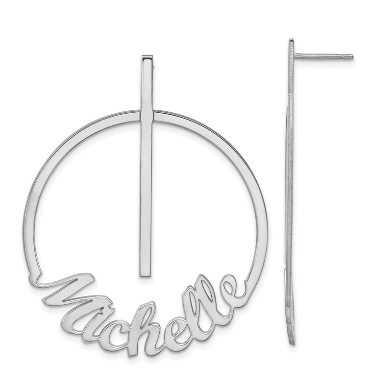 Sterling Silver Silver/Rhodium Plated Circle Large Name Post Earrings