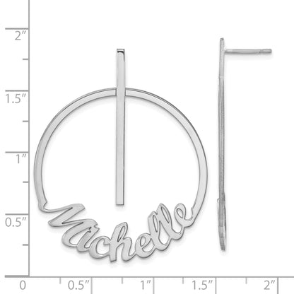 Sterling Silver Silver/Rhodium Plated Small Circle Name Post Earrings