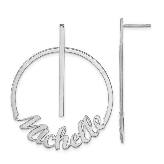 Sterling Silver Silver/Rhodium Plated Small Circle Name Post Earrings