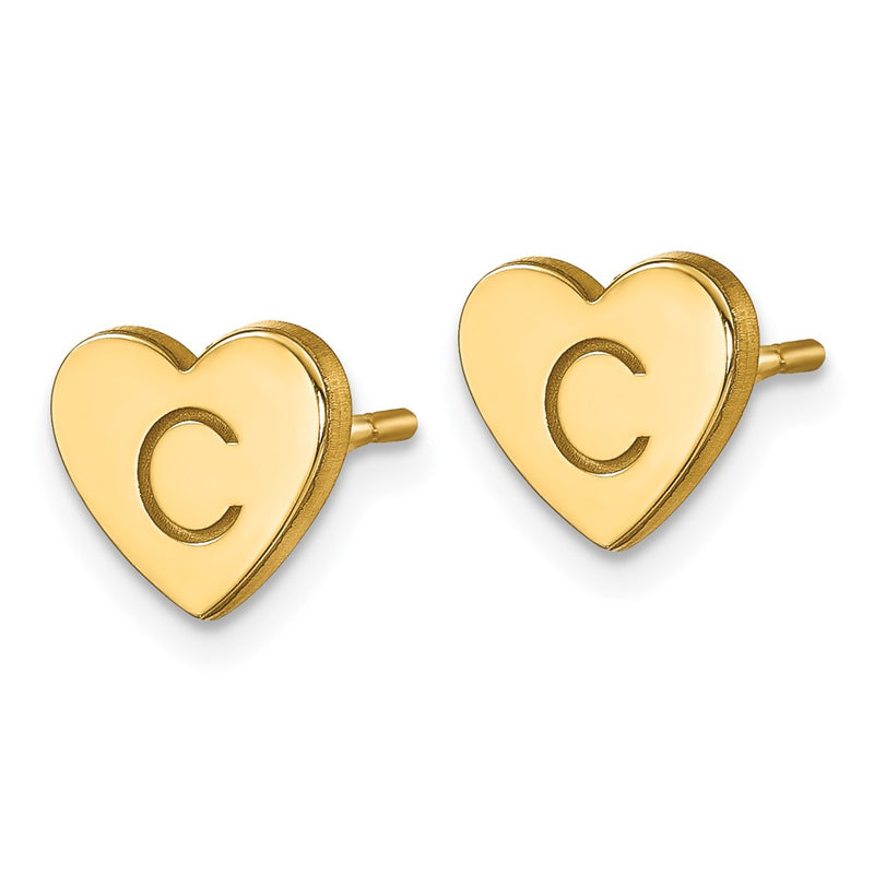 Gold Plated Sterling Silver/Gold Initial Heart Post Earrings