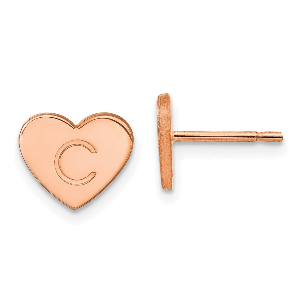 Rose Plated Sterling Silver/Rose Initial Heart Post Earrings