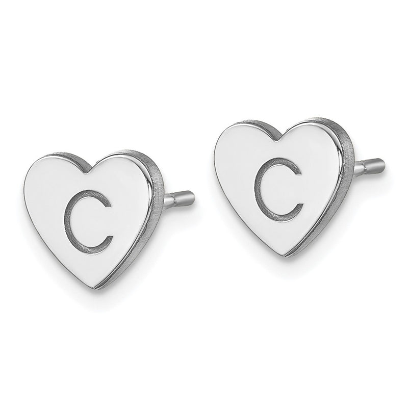 14K White Gold Initial Heart Post Earrings