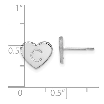 14K White Gold Initial Heart Post Earrings