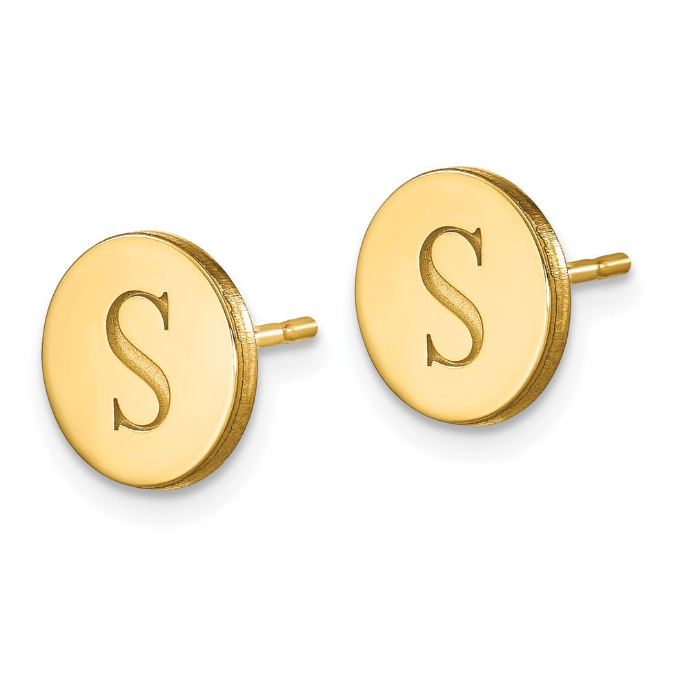 14K Yellow Gold Round Initial Post Earrings