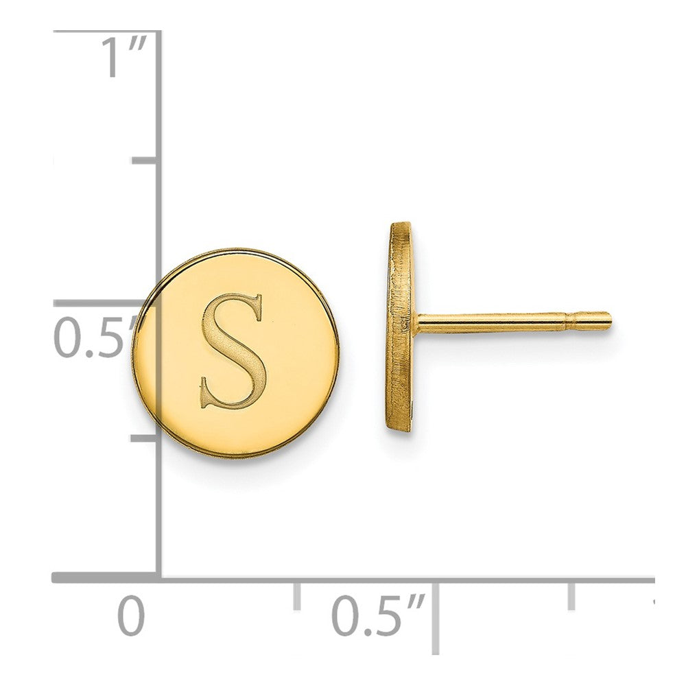 14K Yellow Gold Round Initial Post Earrings