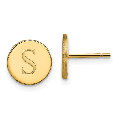Gold Plated Sterling Silver/Gold Round Initial Post Earrings