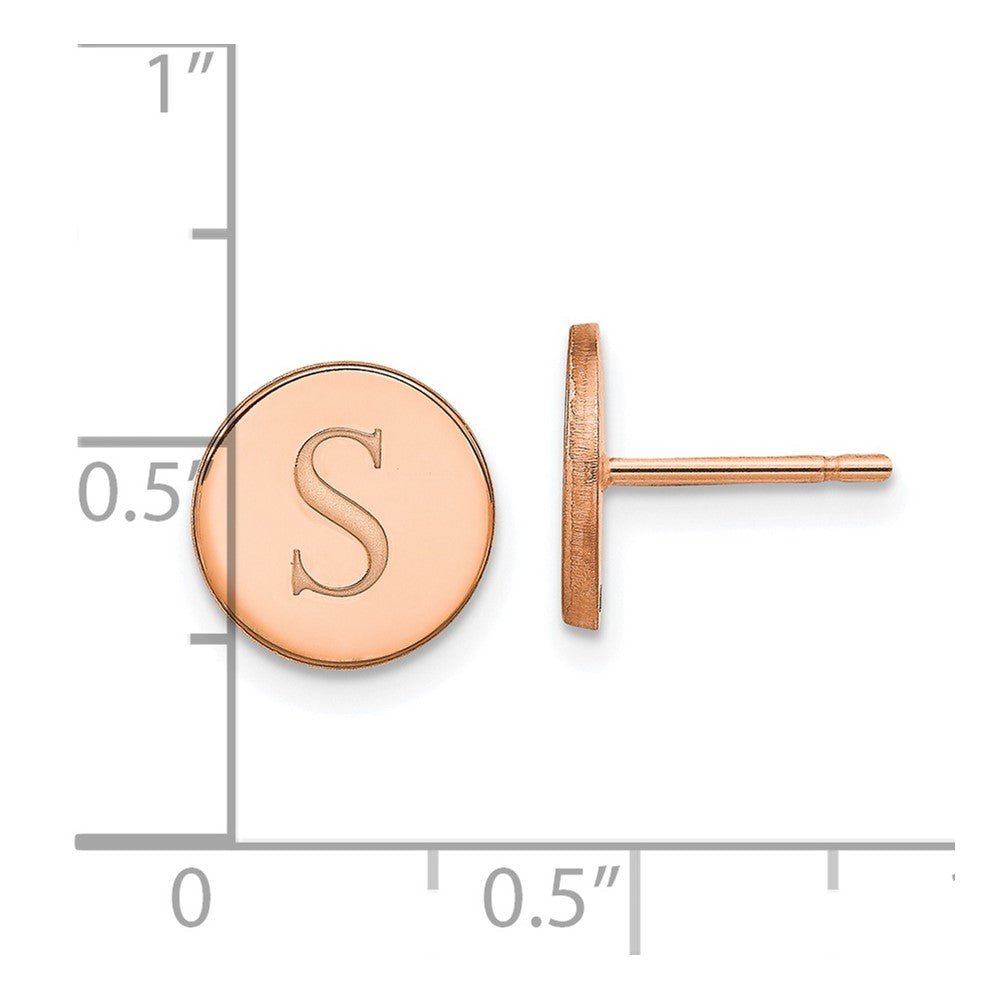 Rose Plated Sterling Silver/Rose Round Initial Post Earrings