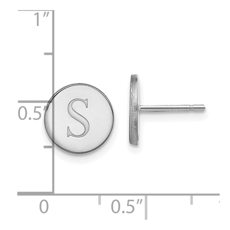Sterling Silver Silver/Rhodium Plated Round Initial Post Earrings