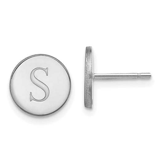 Sterling Silver Silver/Rhodium Plated Round Initial Post Earrings
