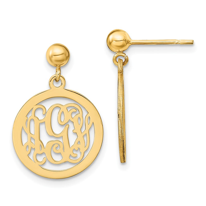 Gold Plated Sterling Silver/Gold Round Monogram Dangle Earrings