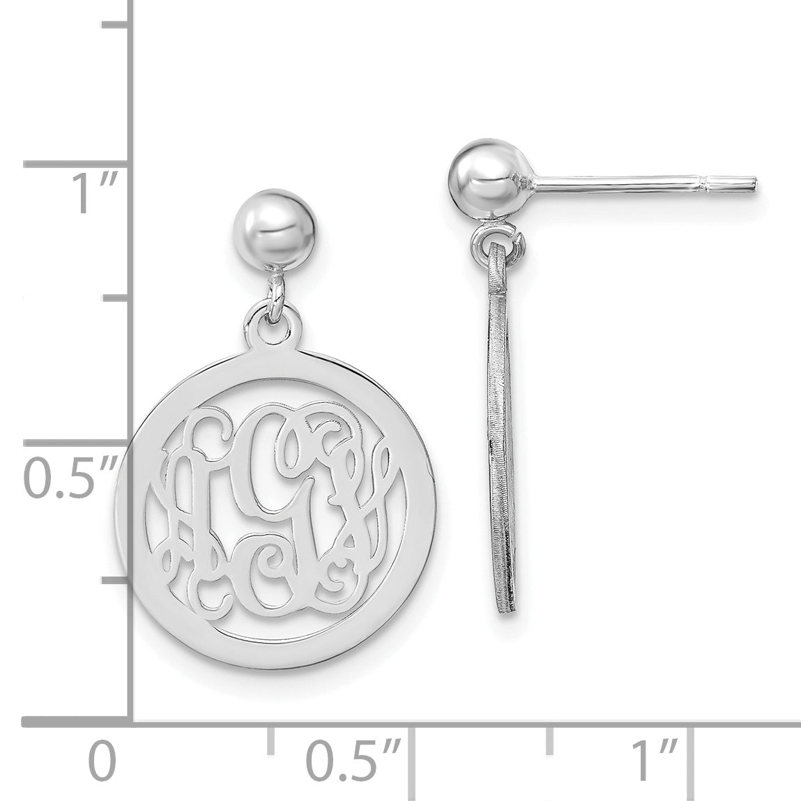 14K White Gold Round Monogram Dangle Earrings