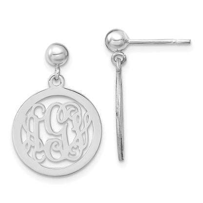 14K White Gold Round Monogram Dangle Earrings