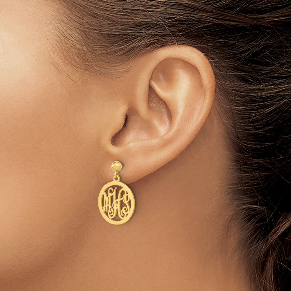 Gold Plated Sterling Silver/Gold Monogram Dangle Earrings
