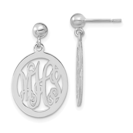 Sterling Silver Silver/Rhodium Plated Monogram Dangle Earrings
