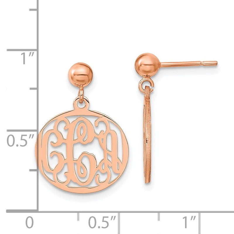 Rose Plated Sterling Silver/Rose Monogram Dangle Earrings