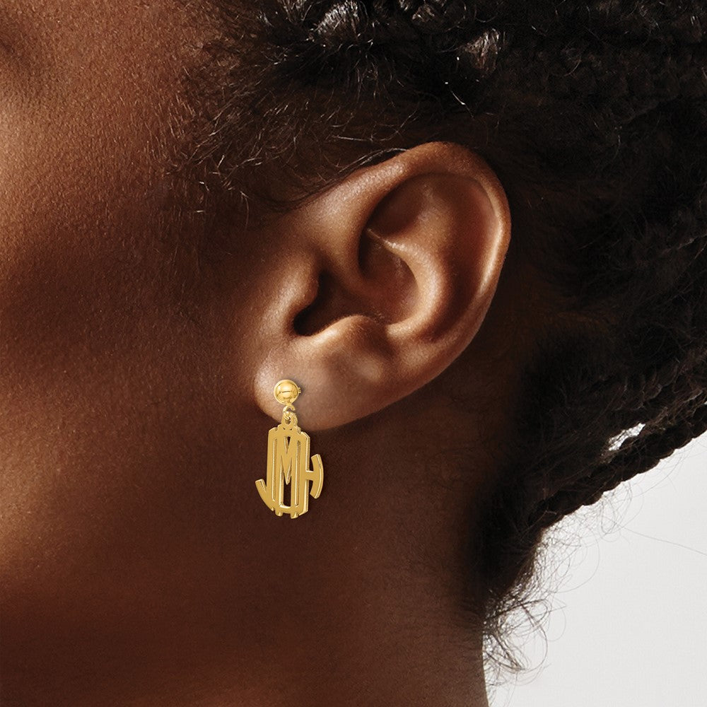 Gold Plated Sterling Silver/Gold Monogram Dangle Earrings