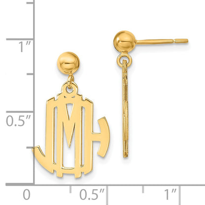 Gold Plated Sterling Silver/Gold Monogram Dangle Earrings