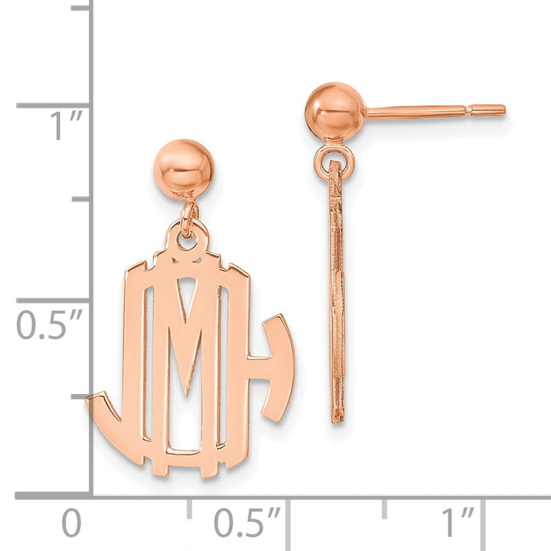 Rose Plated Sterling Silver/Rose Monogram Dangle Earrings