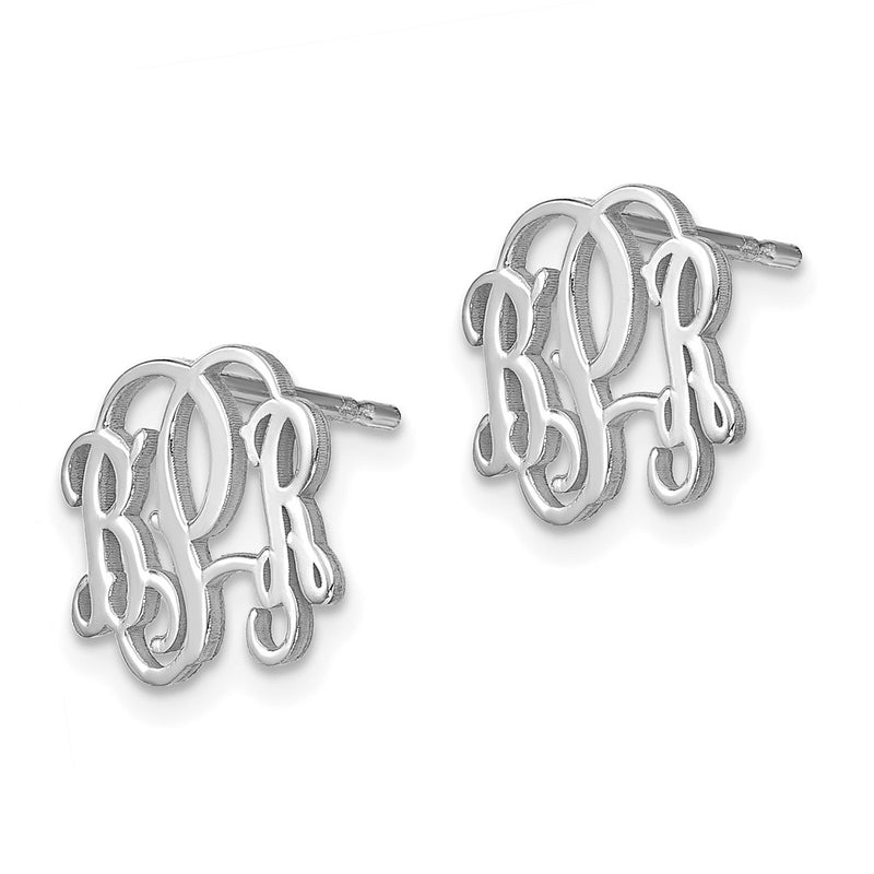 Sterling Silver Silver/Rhodium Plated Monogram Post Earrings