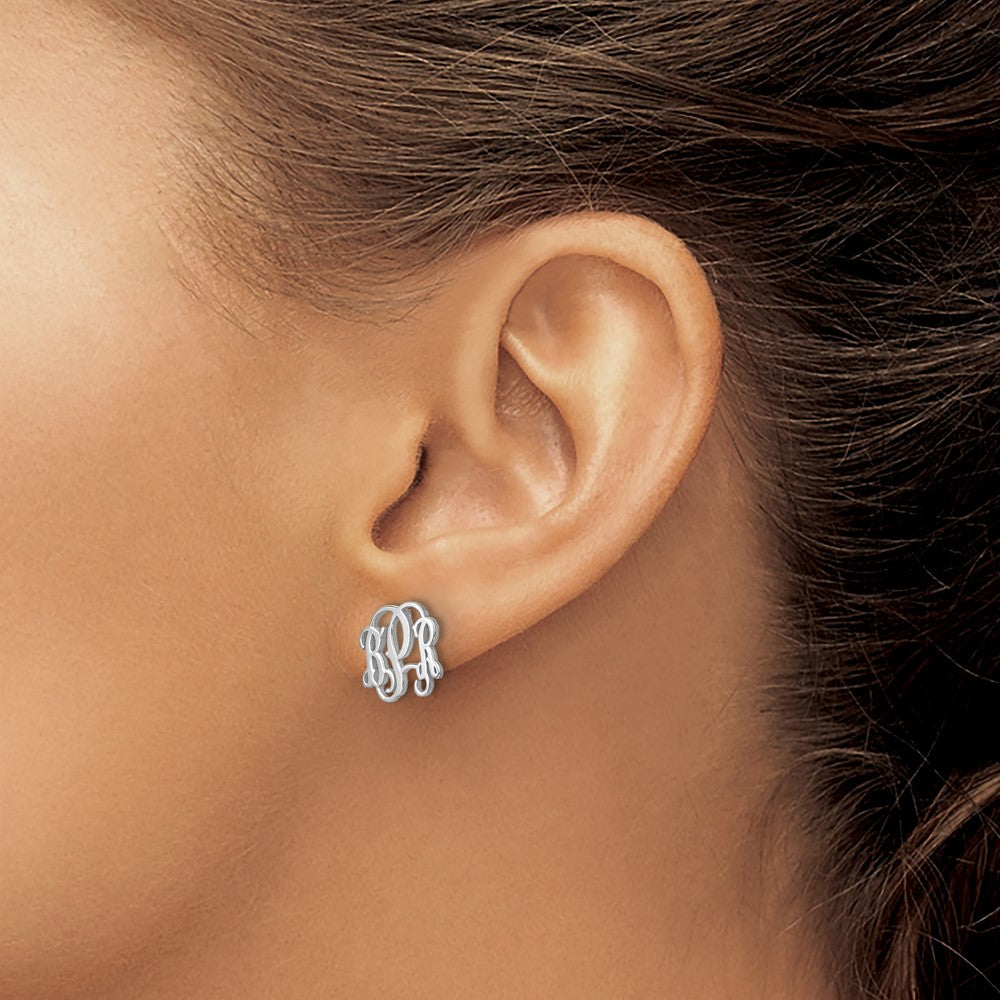 Sterling Silver Silver/Rhodium Plated Monogram Post Earrings