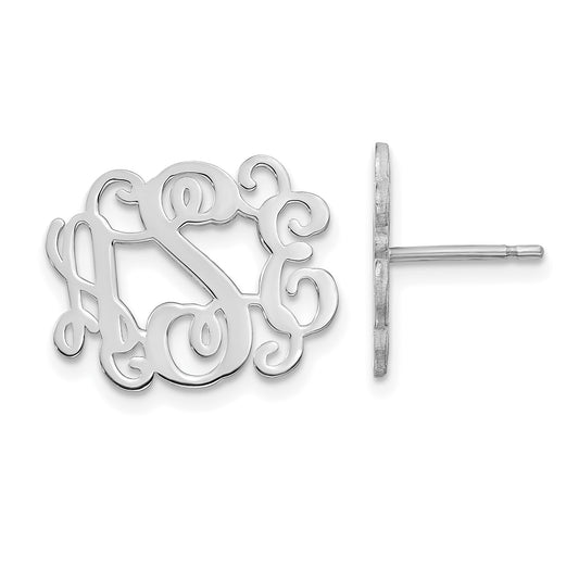 Sterling Silver Silver/Rhodium Plated Monogram Post Earrings