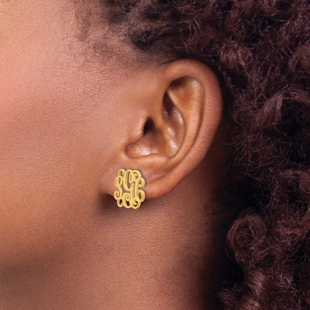 14K Yellow Gold Monogram Post Earrings