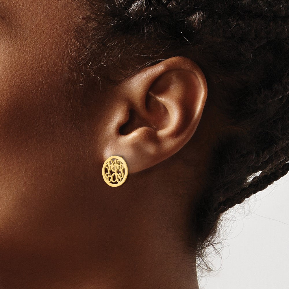 14K Yellow Gold Small Round Monogram Post Earrings
