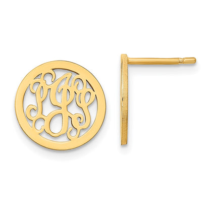 14K Yellow Gold Small Round Monogram Post Earrings