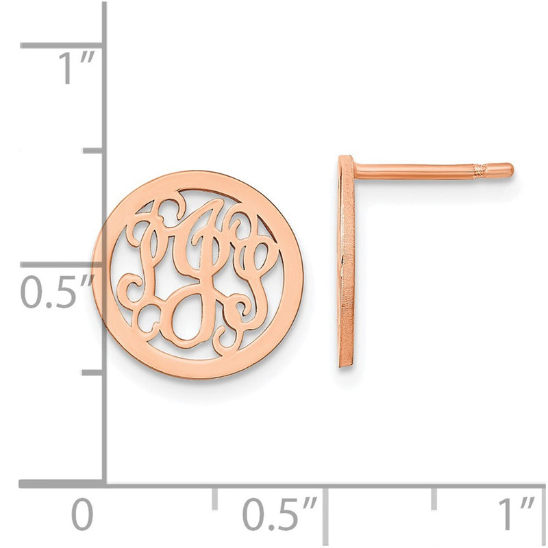 Rose Plated Sterling Silver/Rose Small Round Monogram Post Earrings
