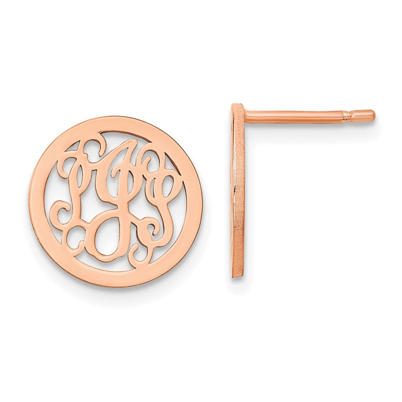 Rose Plated Sterling Silver/Rose Small Round Monogram Post Earrings