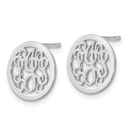 14K White Gold Small Round Monogram Post Earrings