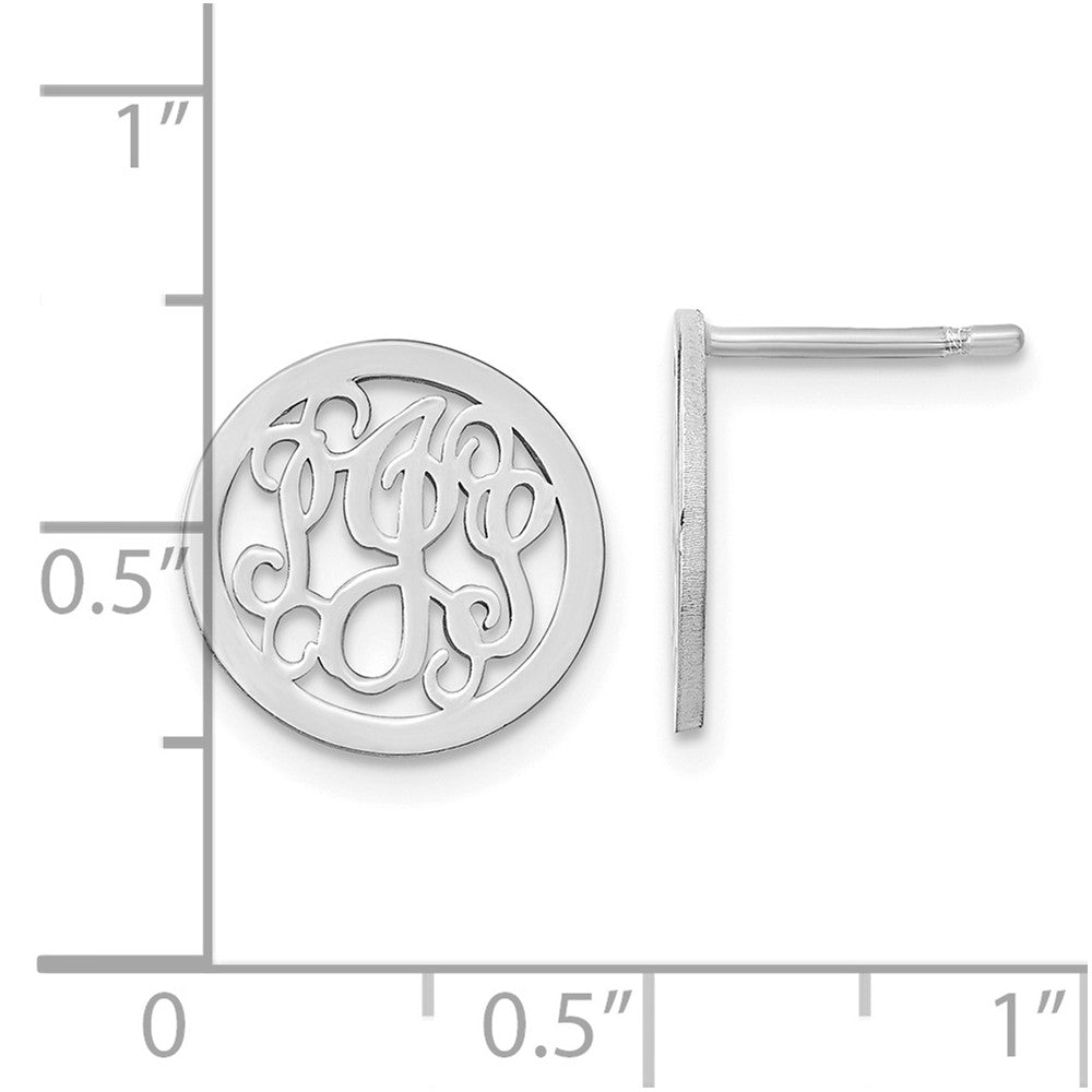 14K White Gold Small Round Monogram Post Earrings
