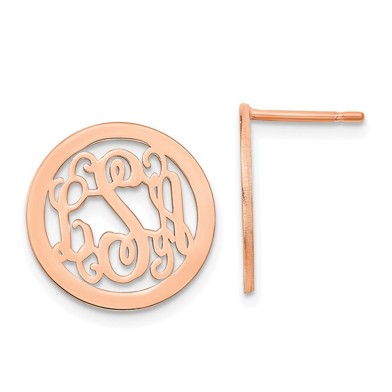 Rose Plated Sterling Silver/Rose Round Monogram Post Earrings