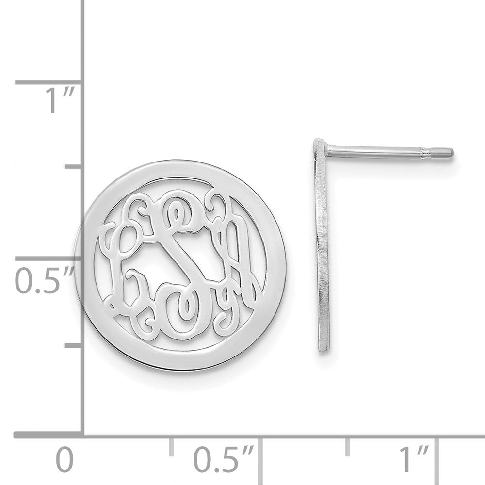 14K White Gold Round Monogram Post Earrings